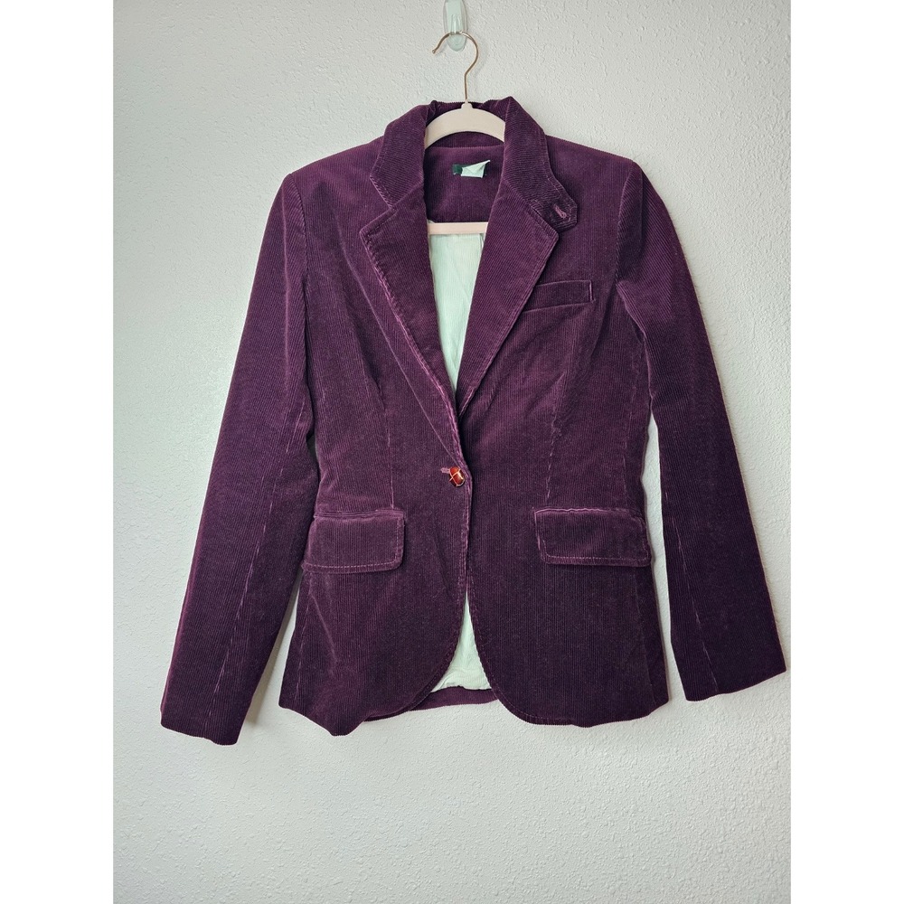 J.Crew Womens Purple Corduroy Blazer Jacket Leather Button Size 4 Fall Academia